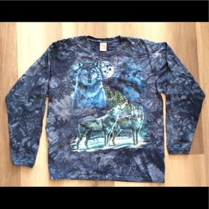 Vtg animal wolf print long sleeve shirt tie dye